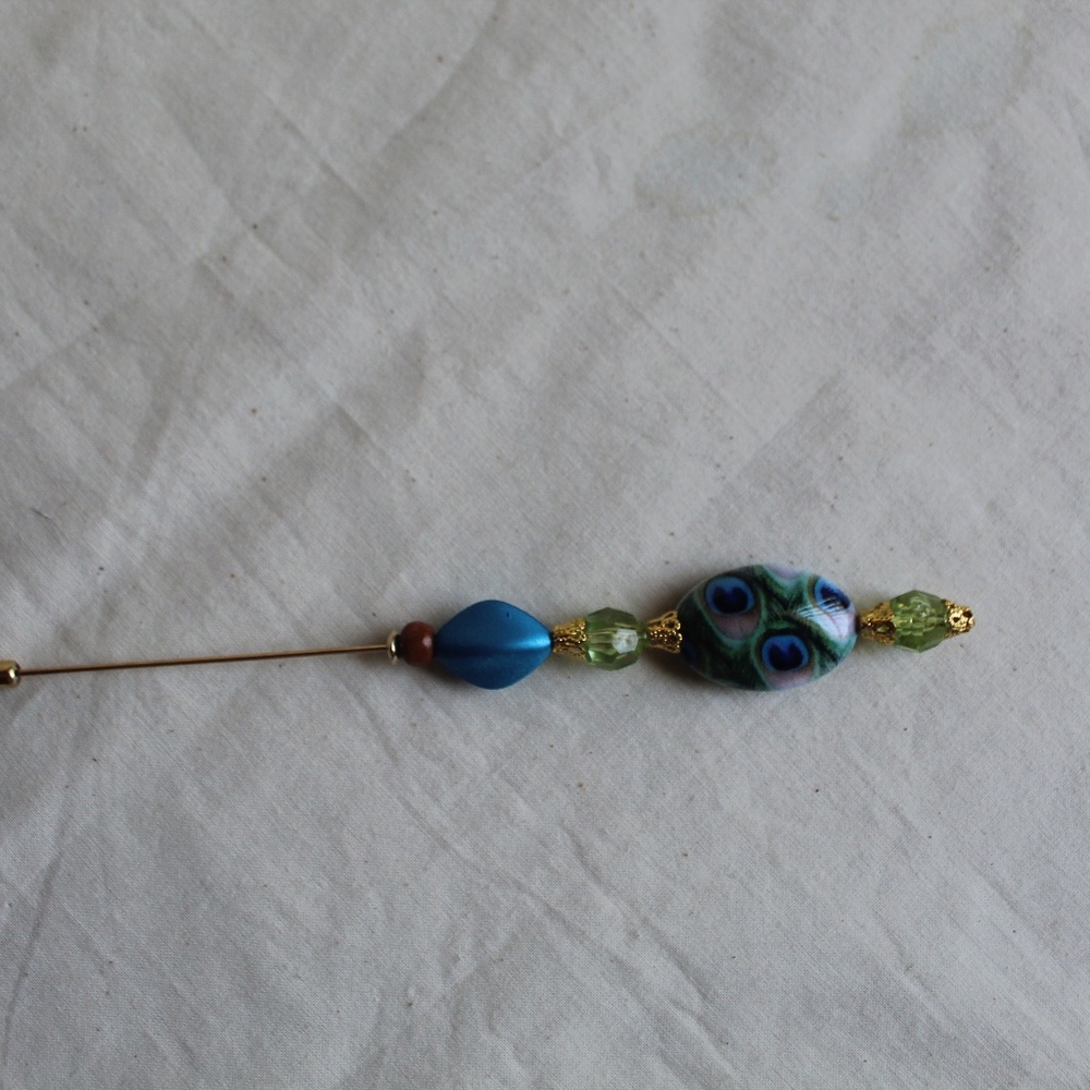 Glass Bead  peacock and Acrylic Beads Hat Pin
